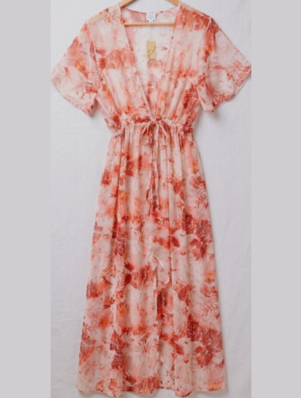 floral print chiffon summer maxi front tie coverup